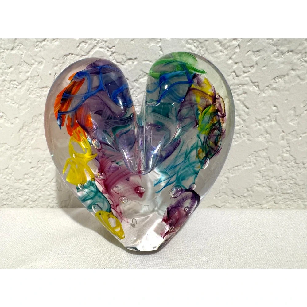 Donna Gordon Studio Art Glass Standing Heart Paperweight Multicolor NodRog